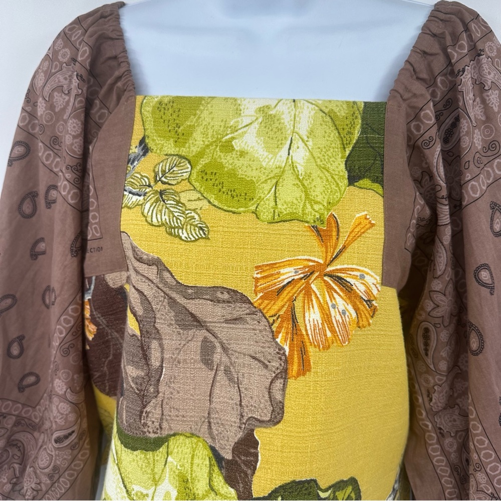 Selina Sanders Custom Made Barkcloth Hand Dyed Floral Top Bandana Sleeves NWOT - Picture 4 of 12